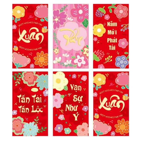 Necvior 6 Pieces Vietnamese New Year Money Packets 2025 Snake Themed Redness Envelopes Chinese Spring Festival Hongbao