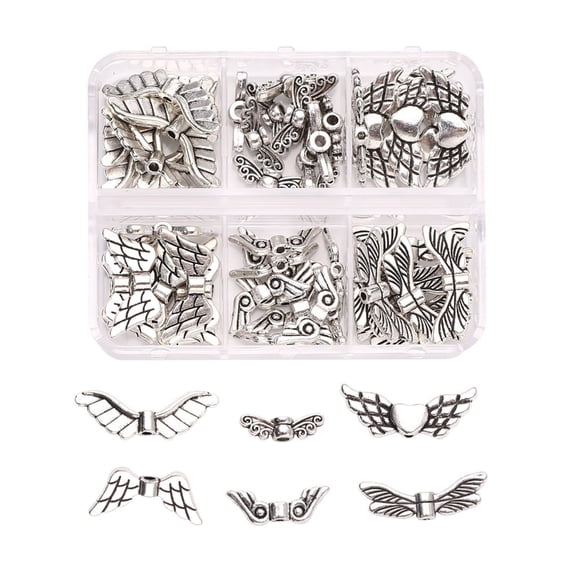 Necvior 60/160pcs Angel Wing Small Hole Bead for Jewelry Making Antique Silver DIY Craft