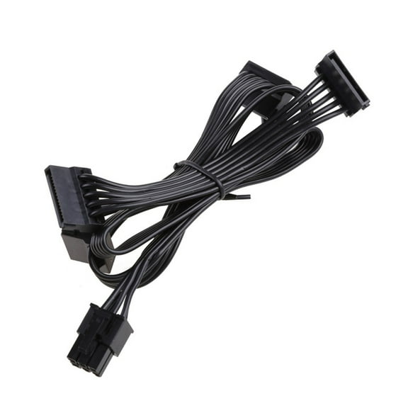 Necvior 6PIN to 4 SATA Power Supply Cable For G1G2G3 Power Modular 18AWG Black FlatLine 40cm+15cm+15cm+15cm