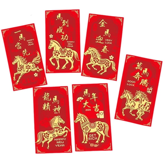 Necvior 6Pcs Chinese New Year Red Envelopes Paper Money Envelope Spring Festival Lucky Money Envelope For Festival Gifting
