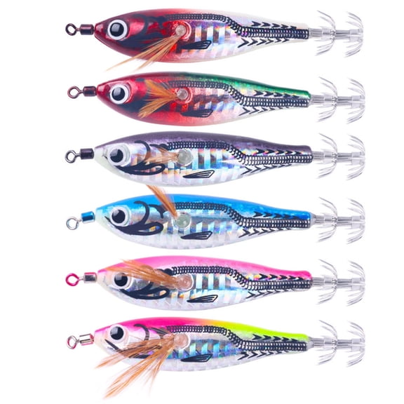 Necvior 6Pcs Glows Squid Jigs Lures Cuttlefish Sleeve Squid Jigs Baits Night Fishing Octopus Lures Hard Artificial Shrimp Baits