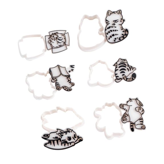 Necvior 6pcs Cute Cats Cookie Molds Stamp for Baking Flavorful and Fun Snacks