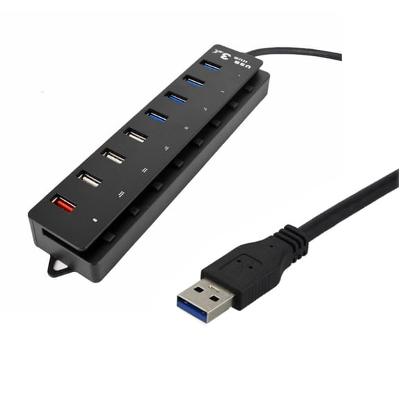 Necvior 8 Port USB 3.0 2.0 Hub with Individual Switches 4x USB 3.0 3x USB 2.0 1x USB Charging Port USB Hub 3.0 Power Adapter