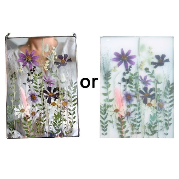 Necvior Acrylic Frame Pressed Flowers Hanging Picture Artificial Dried Plants Wall Pendant with Chain Kids Art Photo Display Gallery Decor