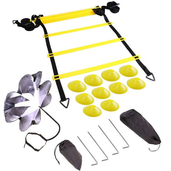 Necvior Adjustable Footwork Soccer Football Fitness Speed Rungs Agility Ladder Training Equipment with Resistance Parachute Disc