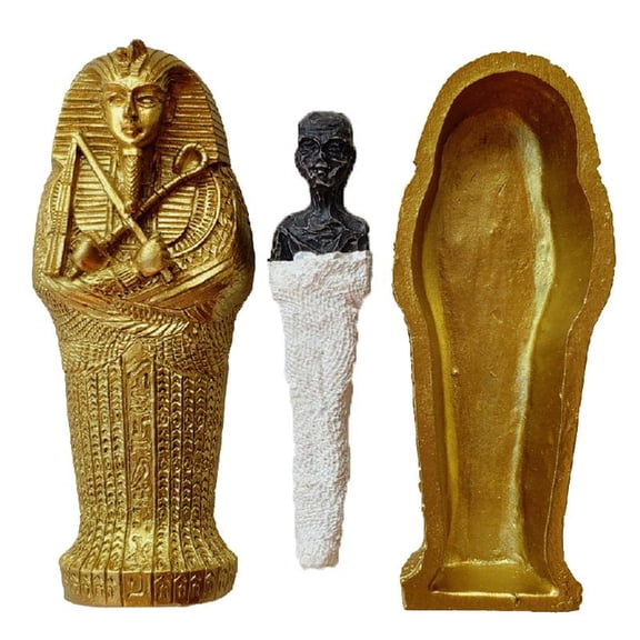 Necvior Ancient Egyptian Resin Coffin with Mummy Figurine Egypt Pharaoh Statue Miniature