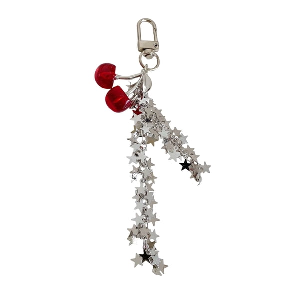 Necvior Artistic Star Shaped Cherry Keychain Detachable Tassels Pendant Resin Metal Daily Accessory Decoration