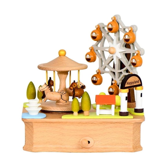 Necvior Artistic Wood Rotating Carousels Ferris Wheel Melodies Music Box Birthday Gift