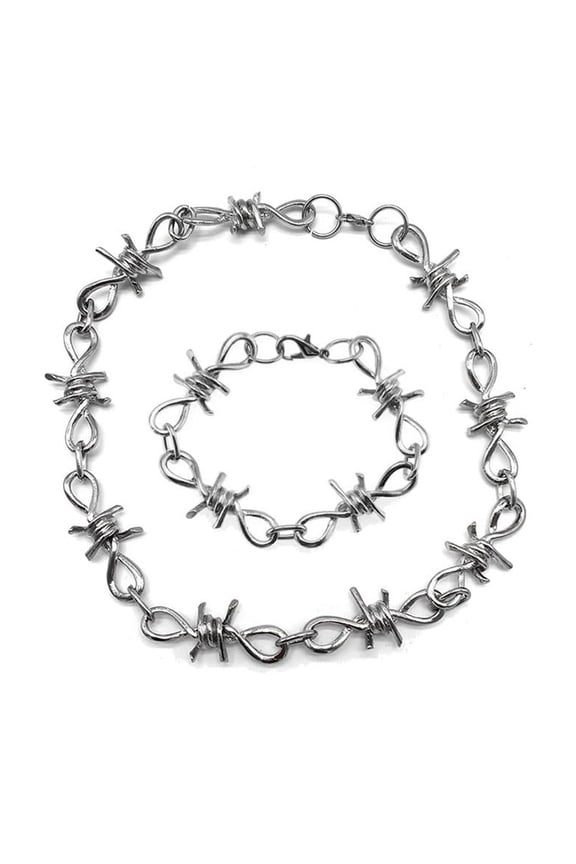 Attractive Men's Alloy Jewelry Set Barbed Wire Brambles Necklace Bracelet Gift