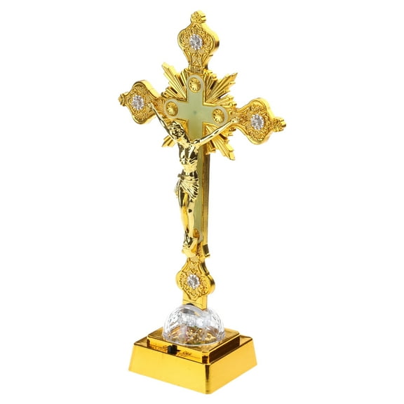 Necvior Baroque Cross Ornament with LED Light Christian Catholic Crucifix Home Decor