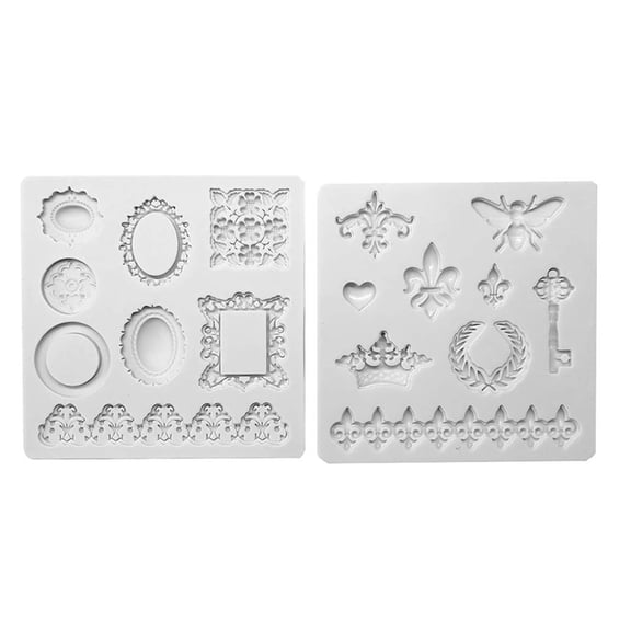Necvior Baroque Frame Style Lace Silicone Mold Fondant Paste DIY Leaves Shape Pressing Silicone Decor Mould Chocolate Mold 2pcs