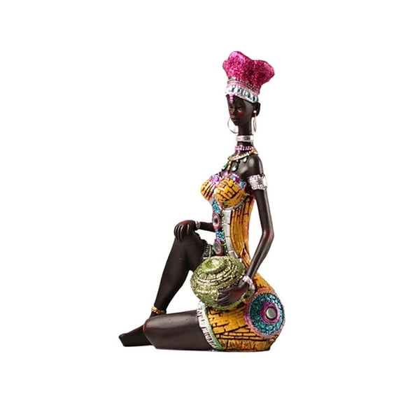 Necvior Black Woman Resin African Sculpture Figure Statue Desk Decors African Sculpture