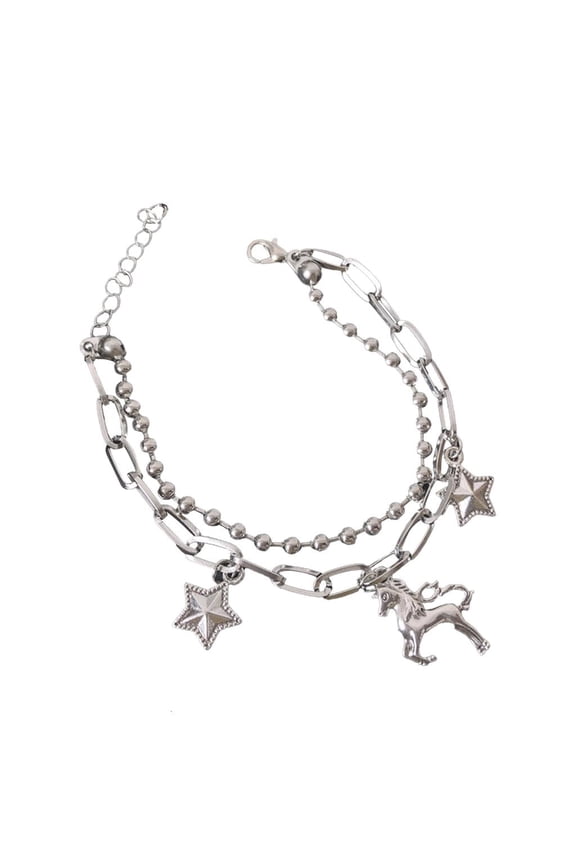 Bohemian Bracelet for Women Fashion Multilayer Beaded Wrist Chain Punk Star Charm Bracelets Single Horn Horse Bangles