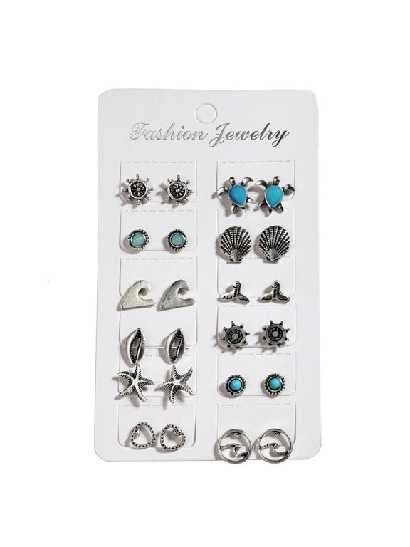 Boho for Shell Stud Earrings 12 Pairs for Turtle Starfish Earring Jewelry Gift f