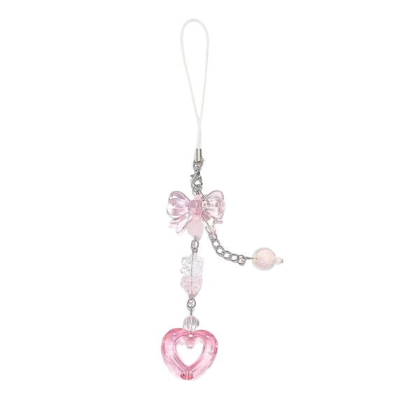 Necvior Bowknot Heart Bead Charm Pendant Chain Phone Straps Pocket Keychain Strap