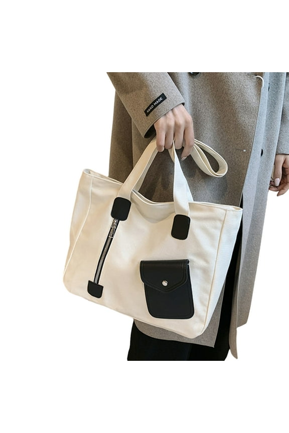 Canvas Shoulder Bag, Large Hobo Bags for Womens Aesthetic Shoulder Purses Cute Simple School Shoulder Bag