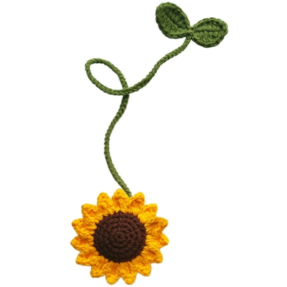 Necvior Car Decor Handmade Crochet Sunflowers Car Rearview Mirror Decoration Charm Ornament Auto Interior Accessories