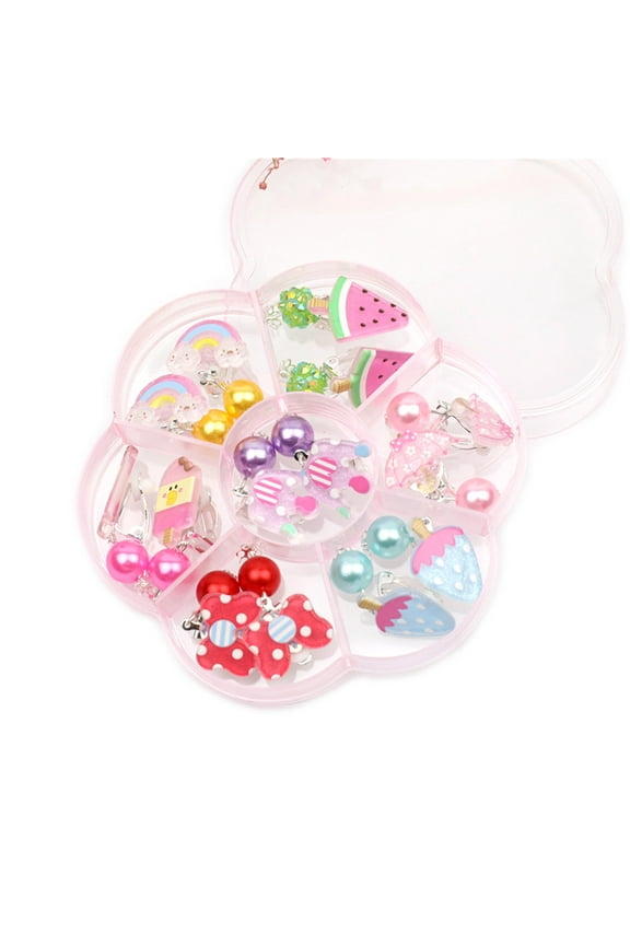 Cartoon Pattern Clip On Earrings & 7 Pairs Earrings Pads Pain-resistant Set 7 Pairs Lollipop Ice Cream Dangle Earring