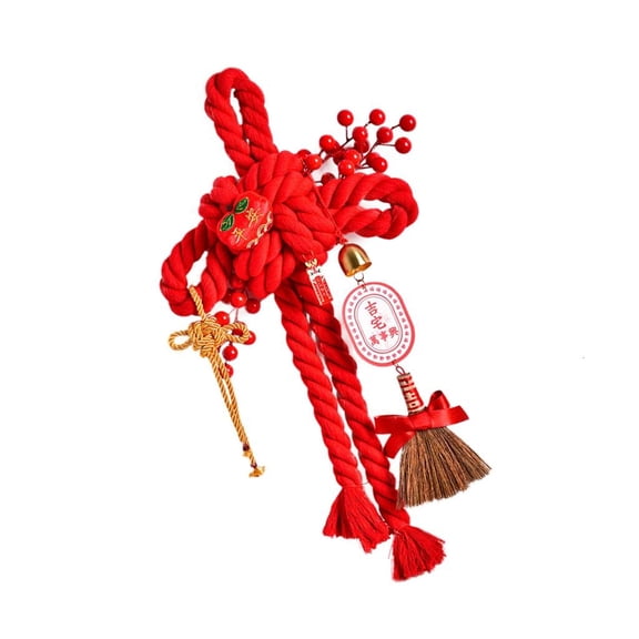 Necvior Chinese New Year Blessing Knot with Artificial Berries Handmade Braided Knot Spring Festival Decoration for Housewarming