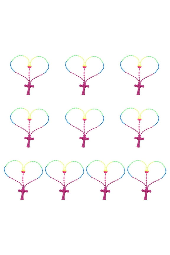 Christian Prayer Beads Plastic Crosses Necklace 10Pcs Religious Worship Jewelry