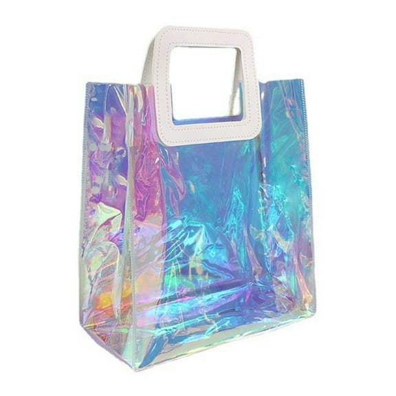 Necvior Clear Tote Bag Holographic Rainbow Shopping Bag Multi-Use Big Capacity Shoulder Handbag for Work Gym Sports Travel Beach