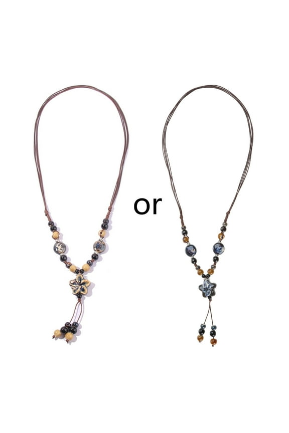 Colorful Ceramic Beads Necklace Tassel Beaded Jewelry Gift for Women Handmade Sweater Necklace Birthday Party Ornament