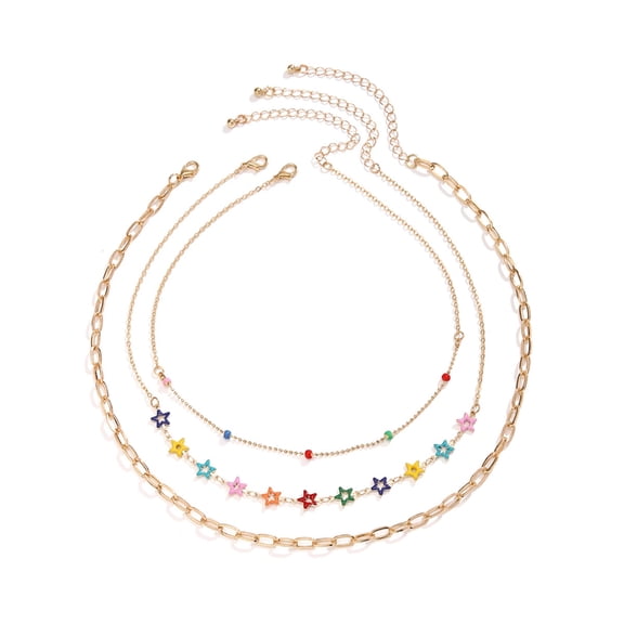 Necvior Colorful Heart Charm Choker Multilayer Necklace Simple Clavicle Chain Sweet Cool Collar Necklace Temperament Jewelry