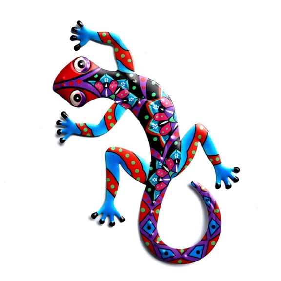 Necvior Colorful Metal-Gecko Wall Art Decoration Wrought Iron Lizard Sculpture Hanging Glass Ornament for Living Room Garden Ins