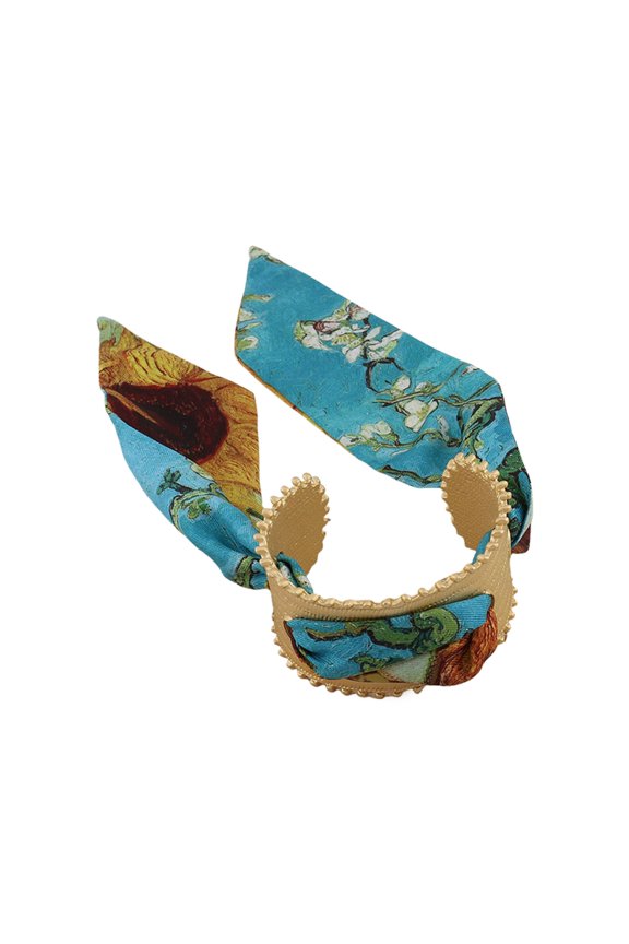 Colorful Silk Scarf Bracelet Hollowed out Open Cuff Bangle Adjustable Wrist Jewelry Party Date Accessory for Women