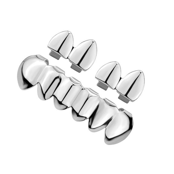 Necvior Cool Hip Hop Inspired Teeth Grillzs Set Alloy Teeth Caps Set Glossy HipHop Fashion Upper Lower Grillzs Adjustable Size