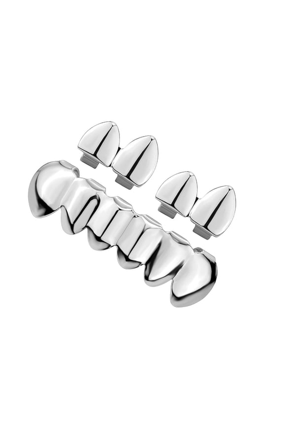 Cool Hip Hop Inspired Teeth Grillzs Set Alloy Teeth Caps Set Glossy HipHop Fashion Upper Lower Grillzs Adjustable Size