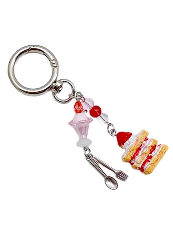 Creative Resin Cake Ice Cream Keychain Metal Key Charm for Handbags and Phones