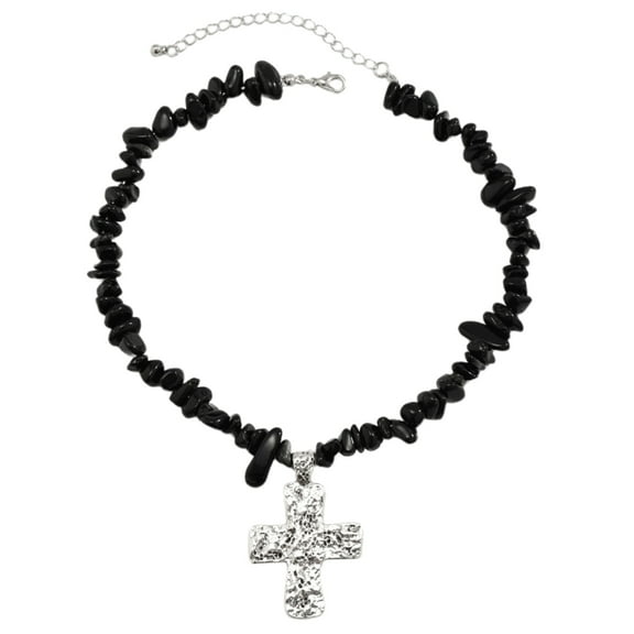 Necvior Cross Pendant Irregular Stone Chain Choker Necklace Party Jewelry