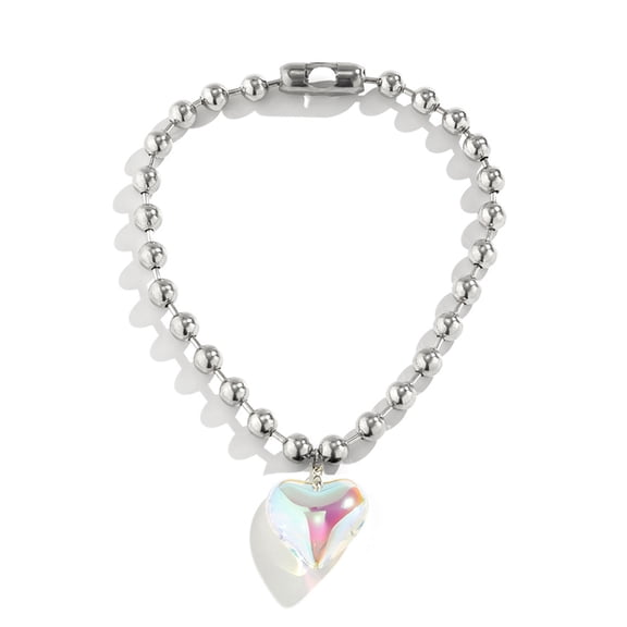 Necvior Crystal Love-shape Pendant Necklace Simple Cold Wind Hip-hop Clavicle Chain