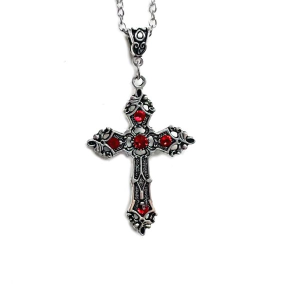 Necvior Crystals Cross Necklace Jewelry Pendant Necklace Vintage Sweater Chain Unisex