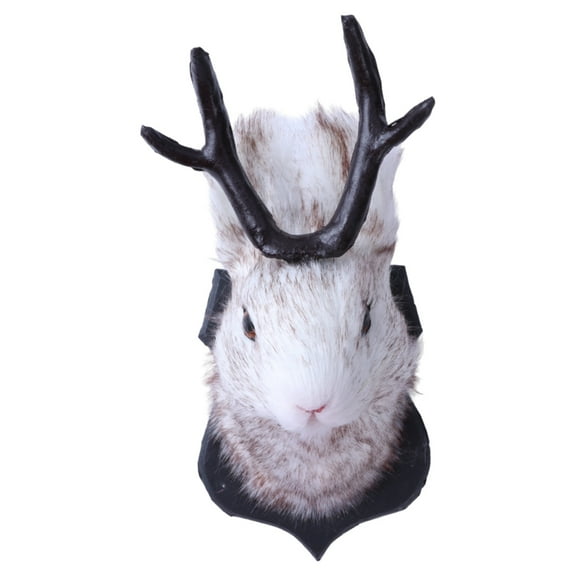 Necvior Cute Antlers Rabbit Head Statue Home Decorations Taxidermy Sculpture Figurines Deer Horn Rabbit Wall Hook