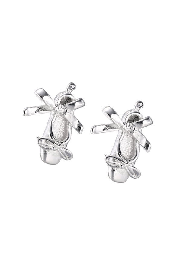 Cute Ballet Shoes Designs Studs Graceful Silver Ballet Shoe Earrings Stylish Ear Studs For Women And Ballet Fans