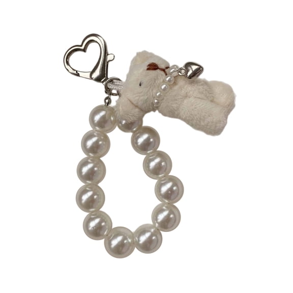 Necvior Cute Bear Imitation Pearls Chain Heart Keychain Plush Bag Pendant for Girls