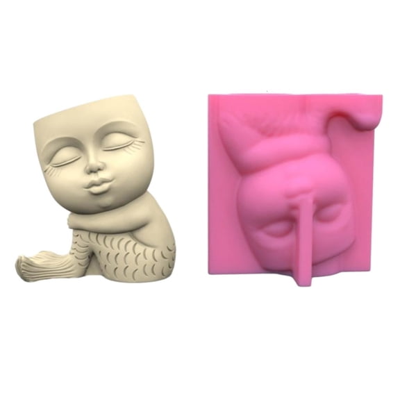 Necvior Cute Mermaids Pen Holder Flower Pot Silicone Molds DIY Succulent Planter Mold