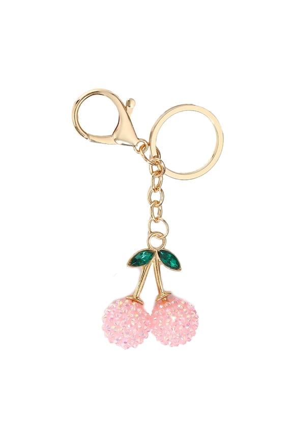 Dazzling Cherry Keychain Charm Crystal Adorned Fruit Shaped Handbag Accessory