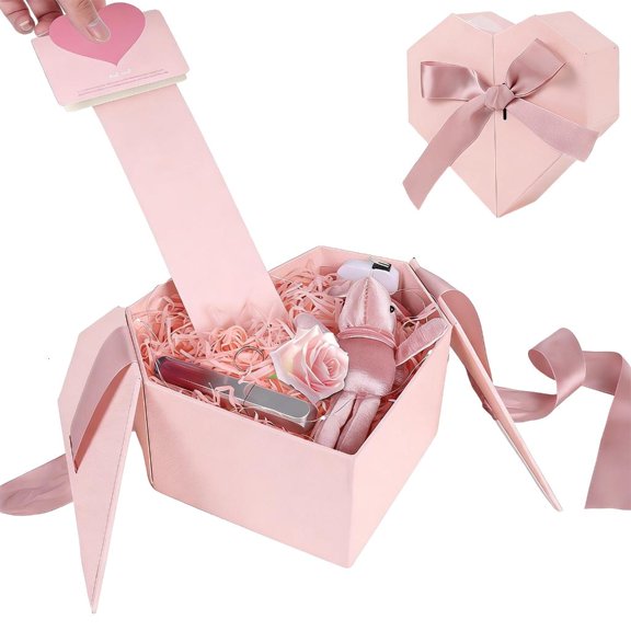Necvior Decorative Birthday Cash Gift Box with Pull String for Surprise Heart Shape Box