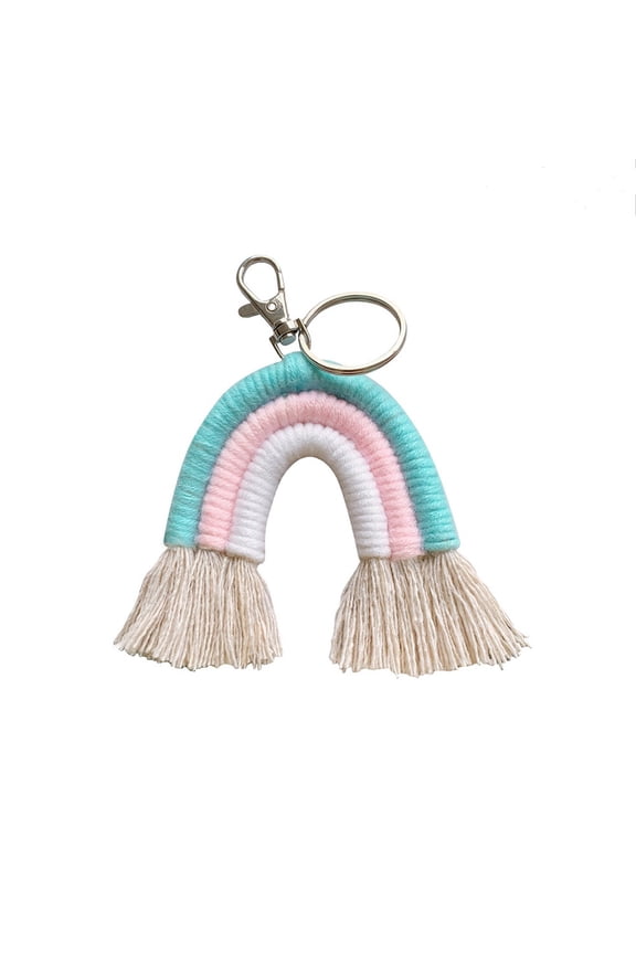 Delicate Handmade Weaving Rainbow Pendant Keychain Women Tassel Macrame Keyrings Jewelry Accessories