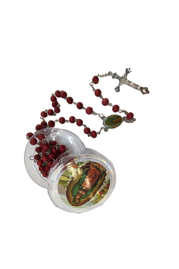 Devotional Wooden Beads Rosary Necklace with Intricate Crucifix Pendant Gift Box