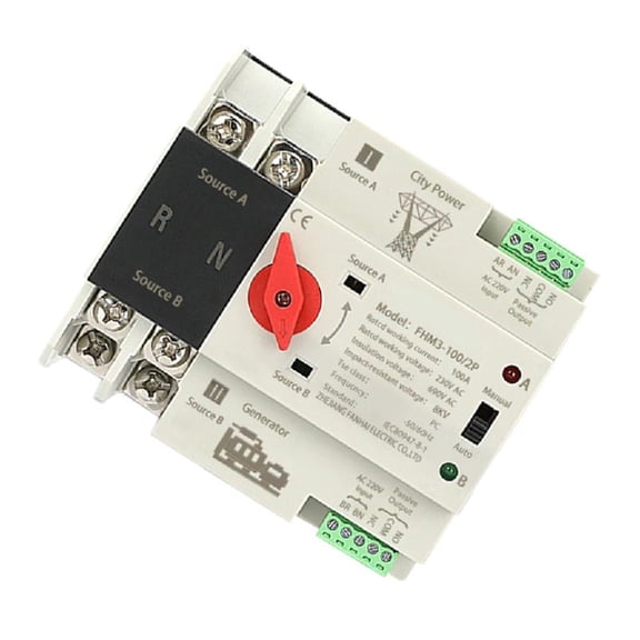 Necvior Din Rails Mounted Double Power Switches 2P 100A Automatic Transfer Switches Generator Changeover Switches for Emergenci