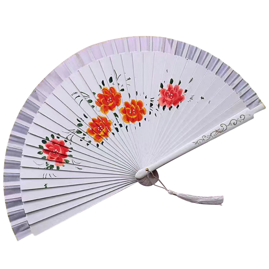 Necvior Double Sided Spanish Folding Fan Silk Fabric Dancing Fan for Dance Shows and Parties Silk