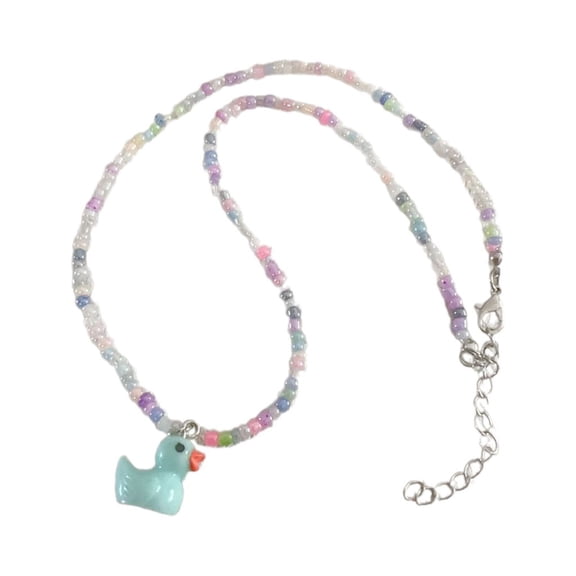 Necvior Duck Pendant Necklace with Rainbow Beads Trendy Neck Chains Jewelry Accessories