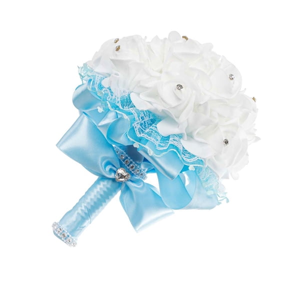 Necvior Durable Bridal Bouquet Artificial Flowers Wedding Flower with Crystal Ribbon Hand Bouquet for Bridesmaids Fake Flowers