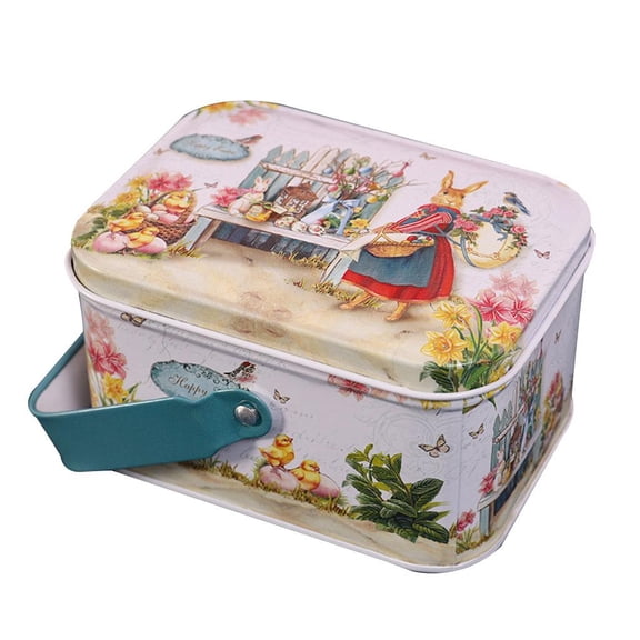 Necvior Easter Egg Biscuit Storage Box Rabbit Pattern Portable Tinplate Candy Gift for C
