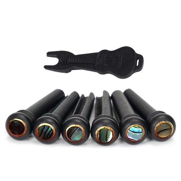 Necvior Ebony Guitar Bridge Pins String Pegs with Bridge Pin Puller Remover Replacement Part for Acoustic Folk Guitar Ukulele