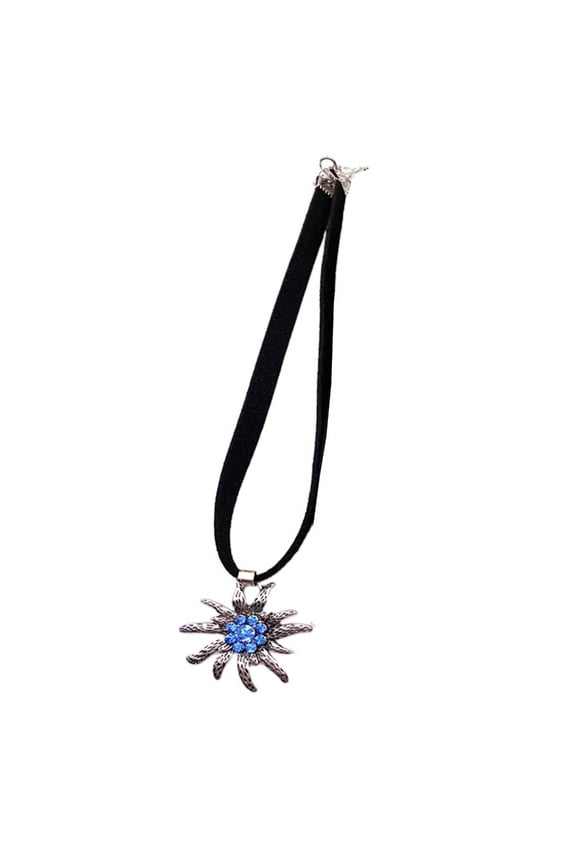 Edelweiss Necklace Flower Pendant Rhinestone Rope Chain Traditional Jewelry Gift